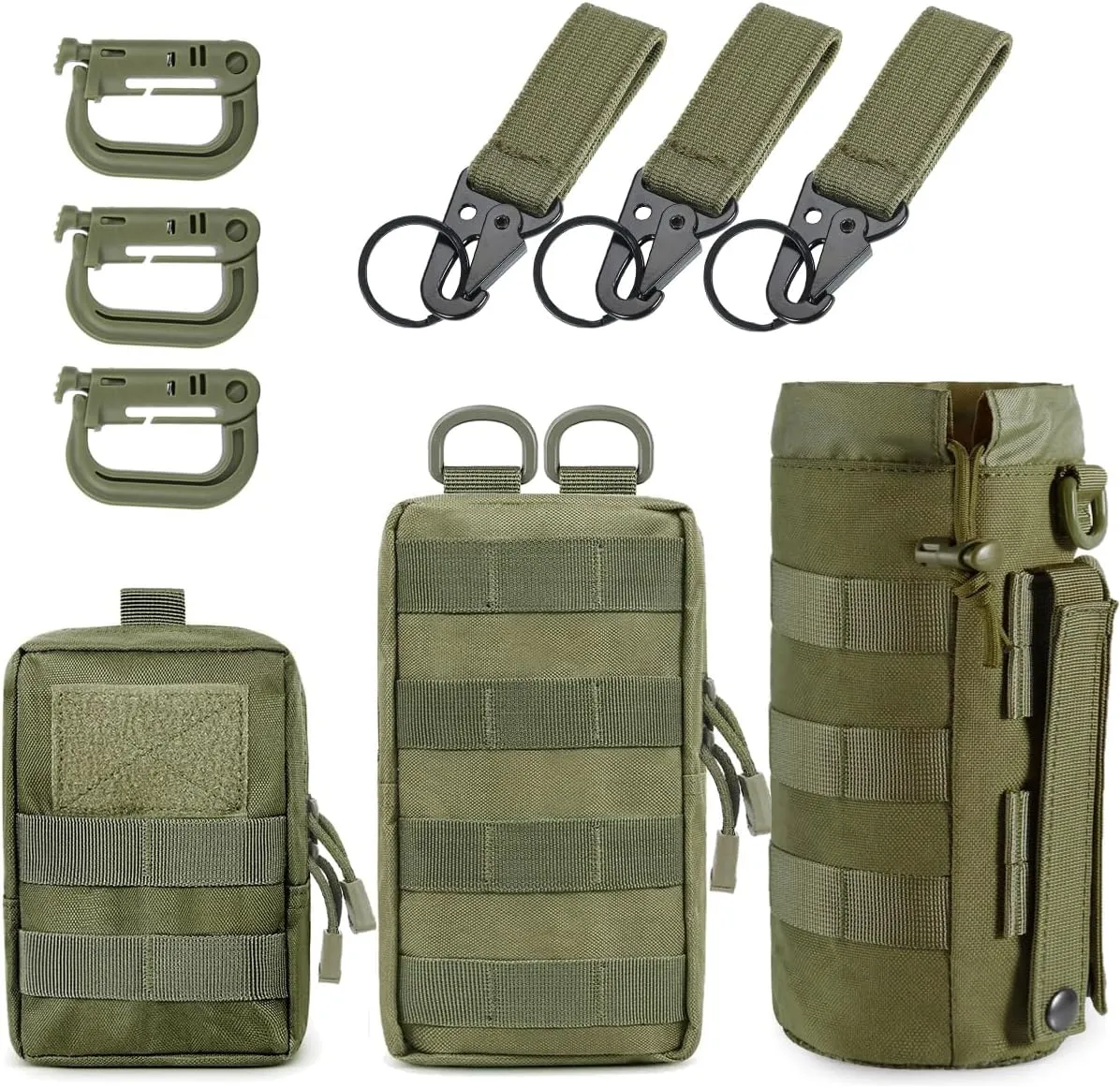 MUCHER 3 Pack Molle Bag Tactical Waist Bags EDC Utility Bum Bag Waist Bag with 3 Hooks and Key Ring for Outdoor Hiking Hunting Camping Training