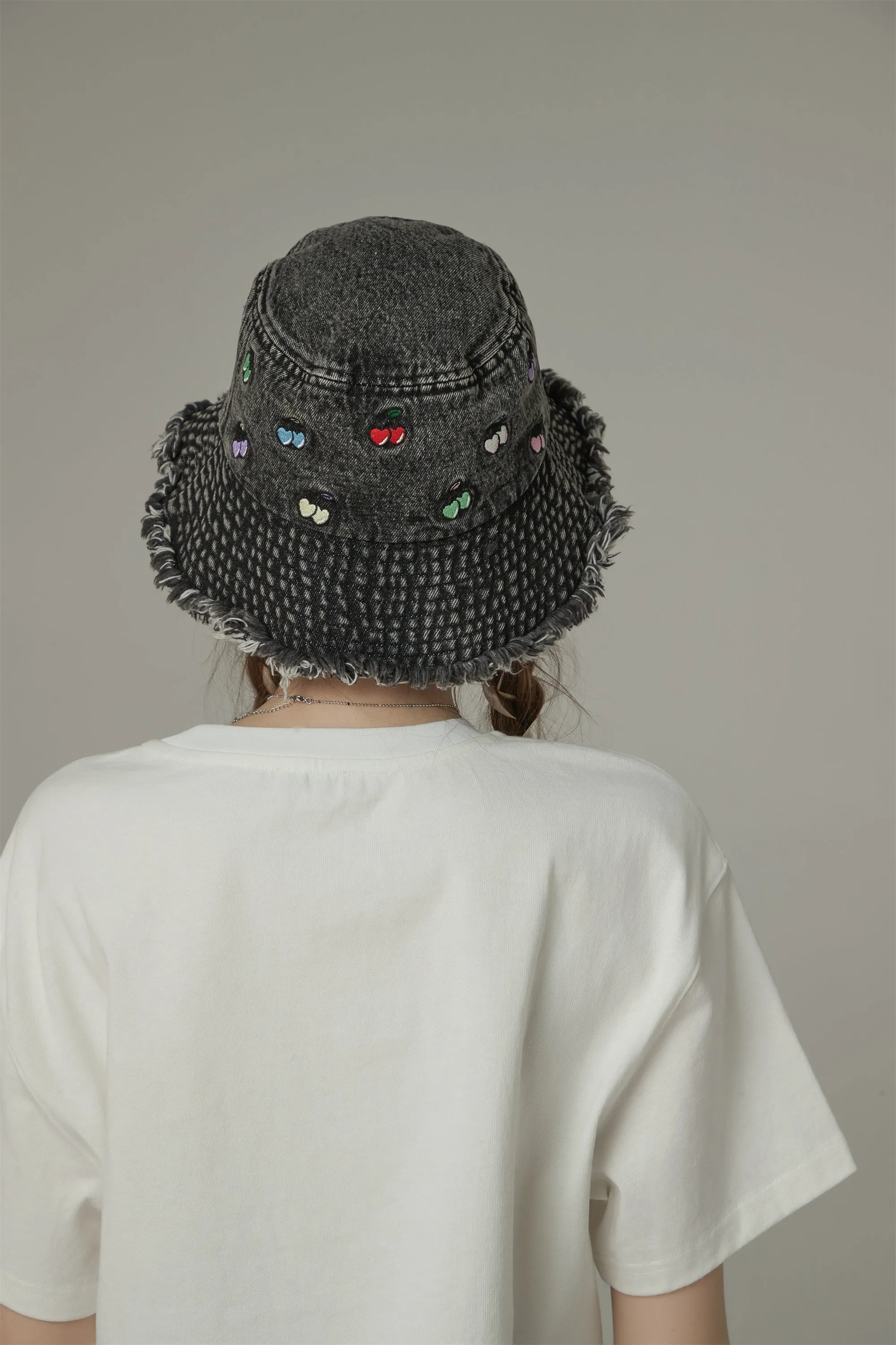 Multi Color Cherry Denim Bucket Hat