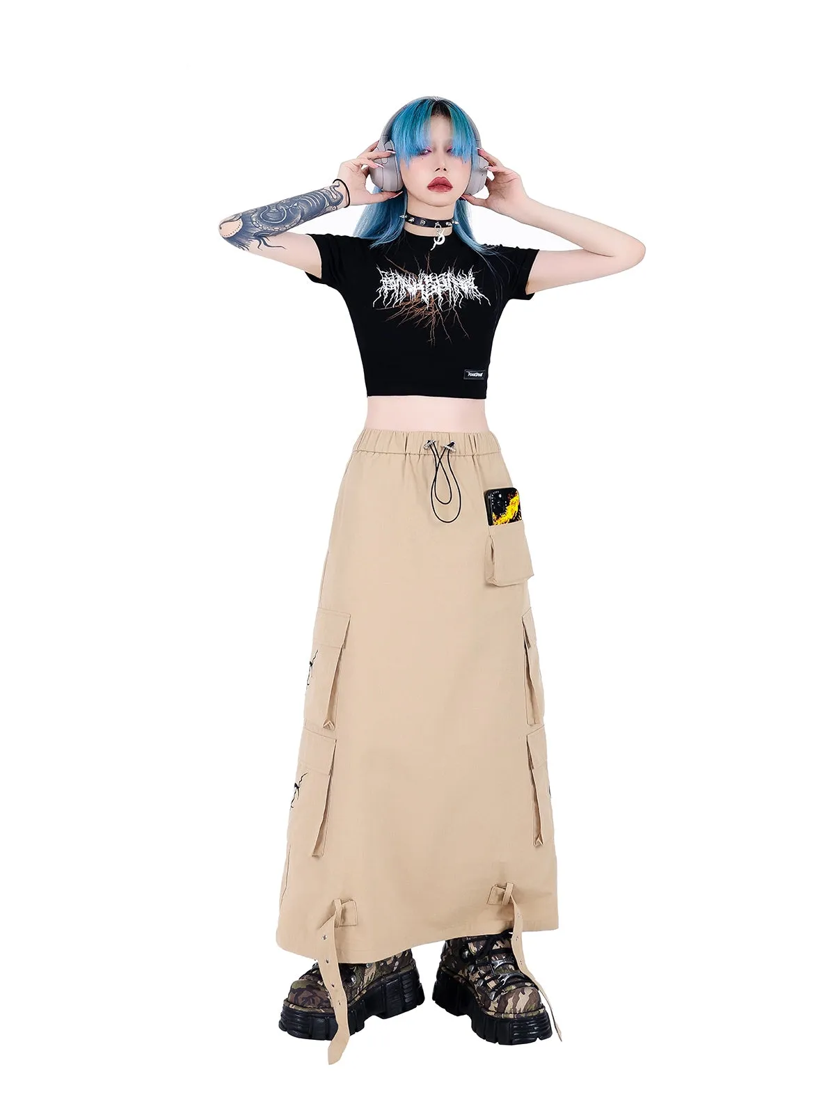 Multi-pocket Functional Workwear Skirt