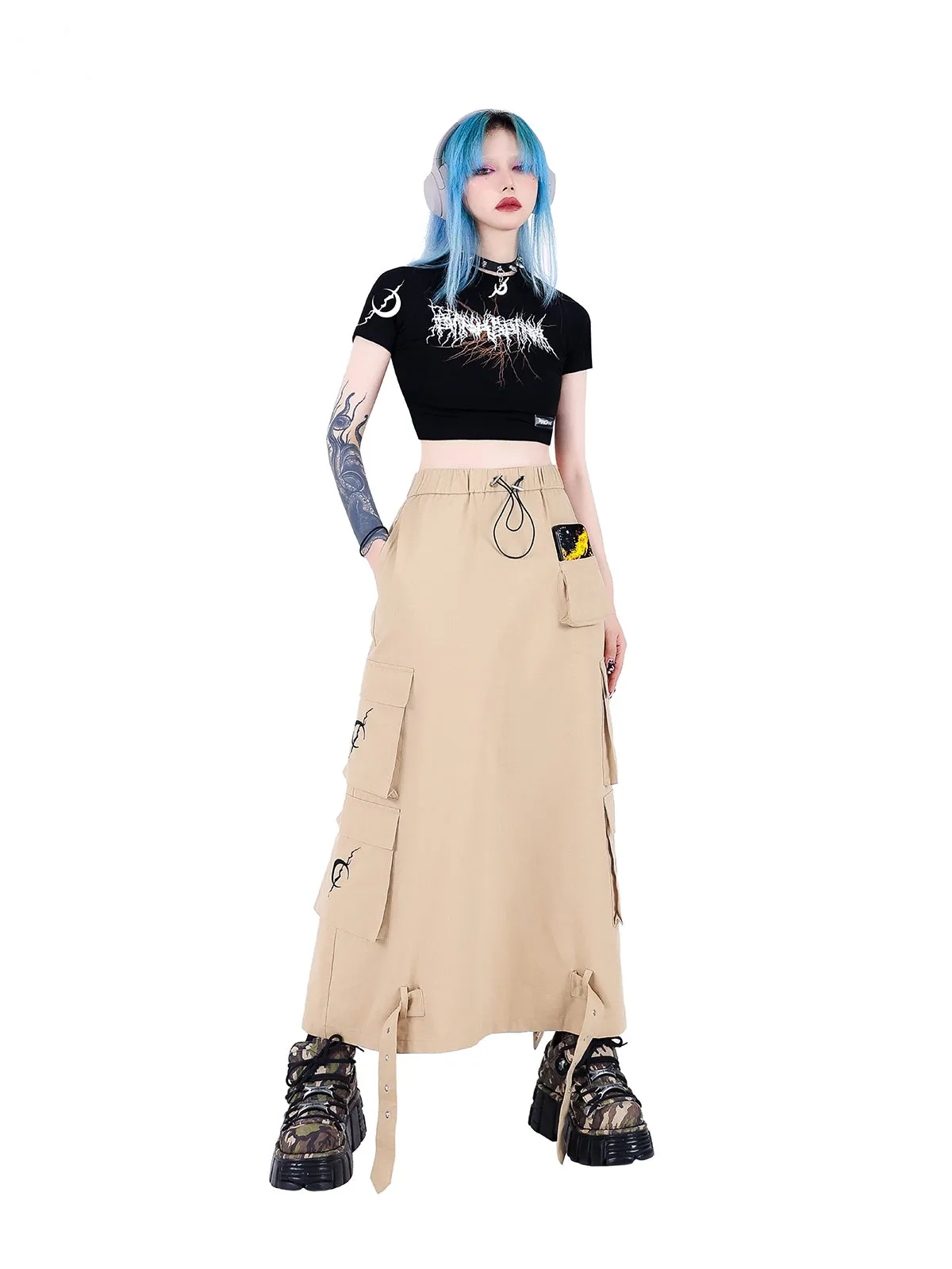 Multi-pocket Functional Workwear Skirt