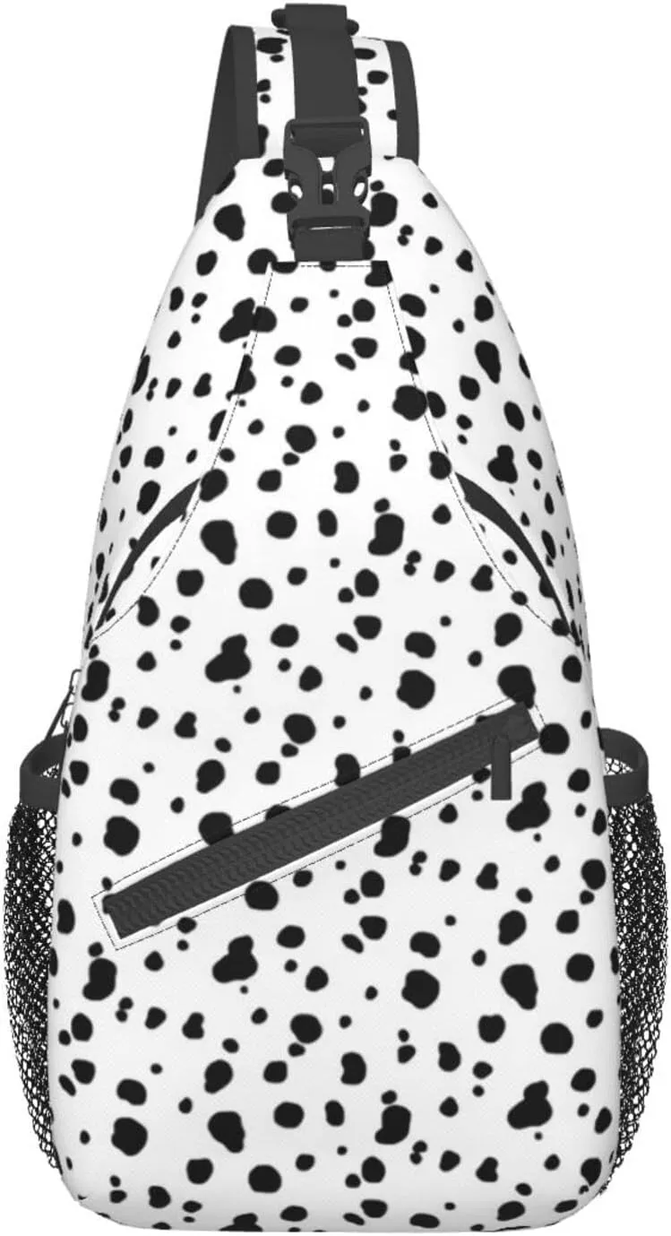 Mvirnsw Black And White Dalmatian Print Sling Bag Crossbody Backpack Hiking Travel Daypack Chest Bag Shoulder Bag For Women Men