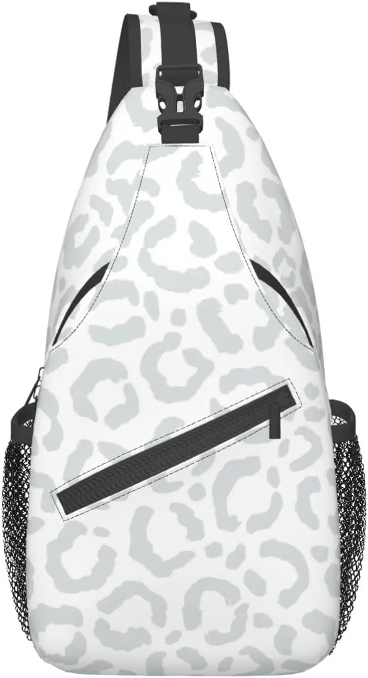 Mvirnsw White Gray Leopard Cheetah Animal Print Sling Bag Crossbody Backpack Hiking Travel Daypack Chest Bag Shoulder Bag For Women Men