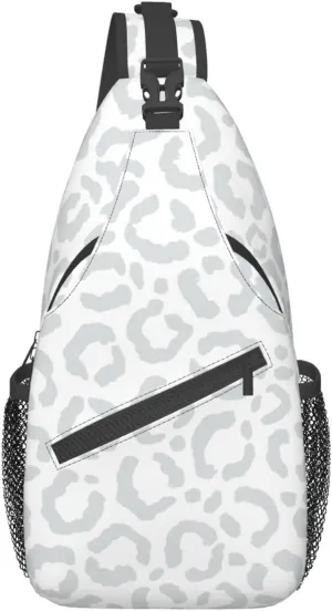 Mvirnsw White Gray Leopard Cheetah Animal Print Sling Bag Crossbody Backpack Hiking Travel Daypack Chest Bag Shoulder Bag For Women Men