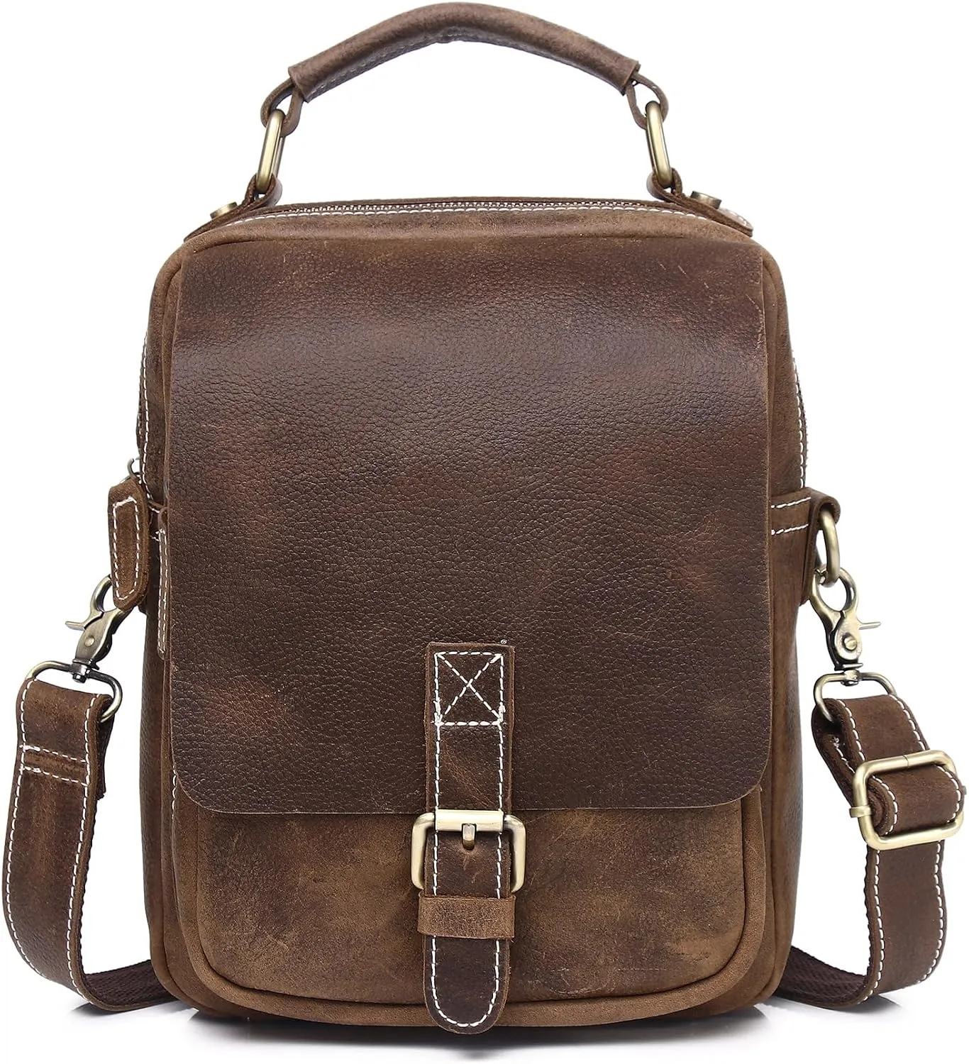 Myunxui Genuine Leather Messenger Bag for Men Sling Shoulder Bags Flap Vintage Business Handbag