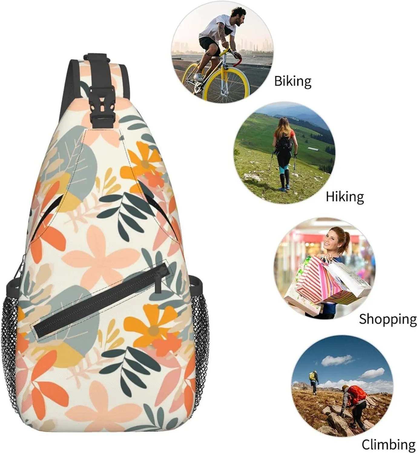 Nature Floral Backpack Travel Hiking Daypack Chest Bags Crossbody Shoulder Bag