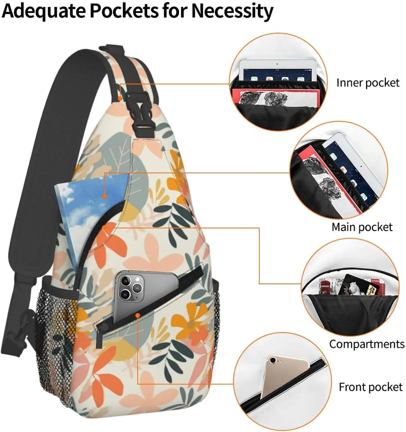 Nature Floral Backpack Travel Hiking Daypack Chest Bags Crossbody Shoulder Bag