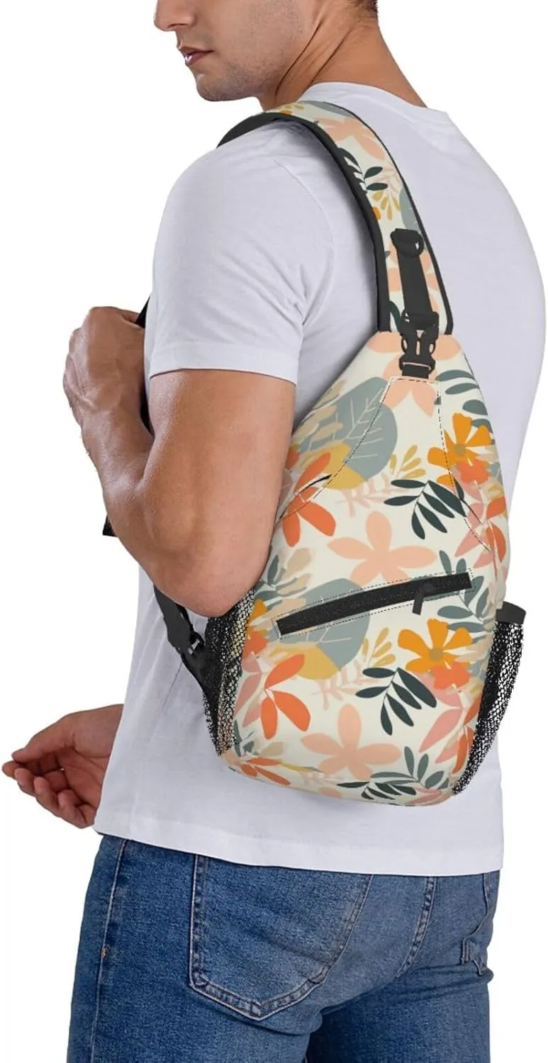 Nature Floral Backpack Travel Hiking Daypack Chest Bags Crossbody Shoulder Bag