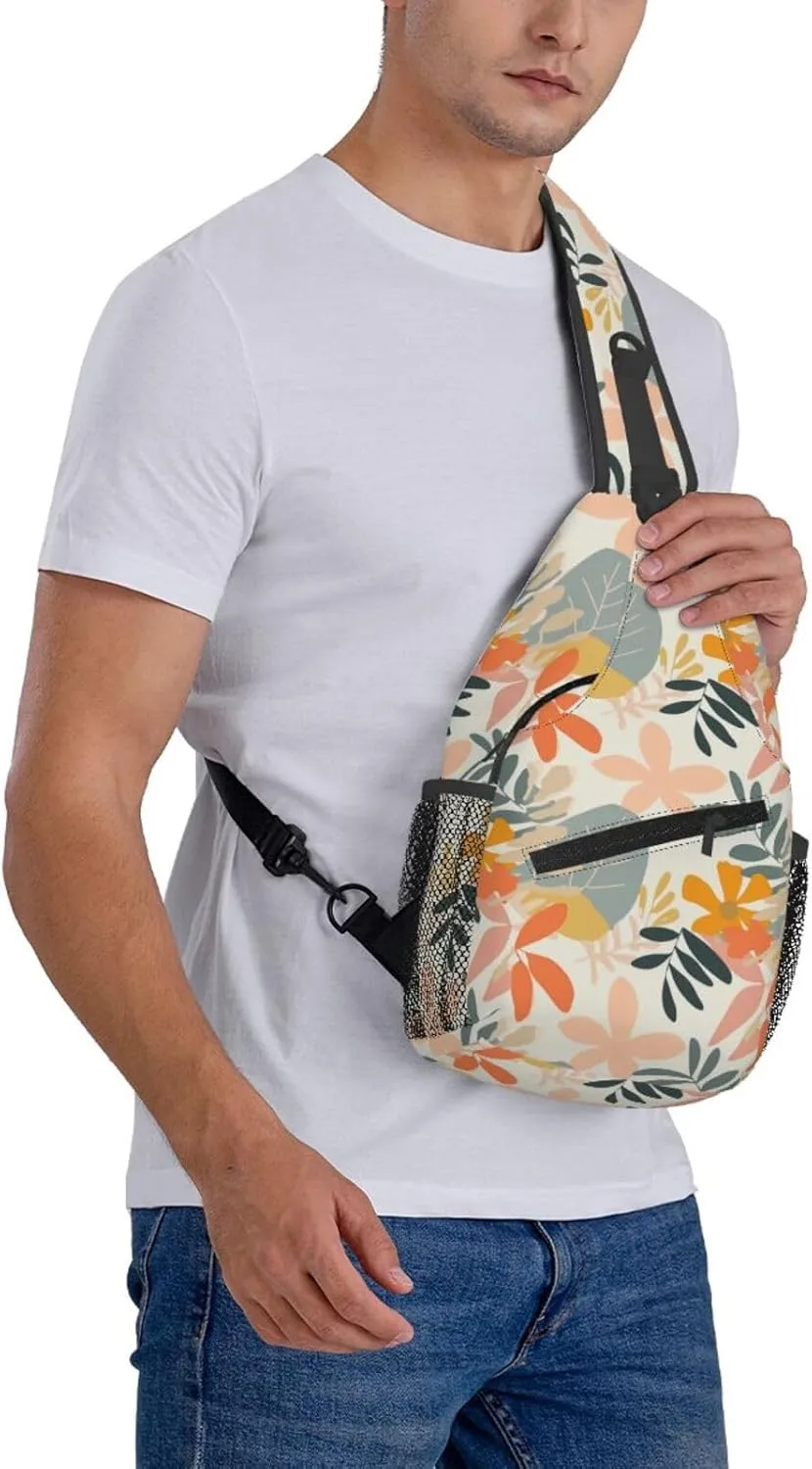Nature Floral Backpack Travel Hiking Daypack Chest Bags Crossbody Shoulder Bag
