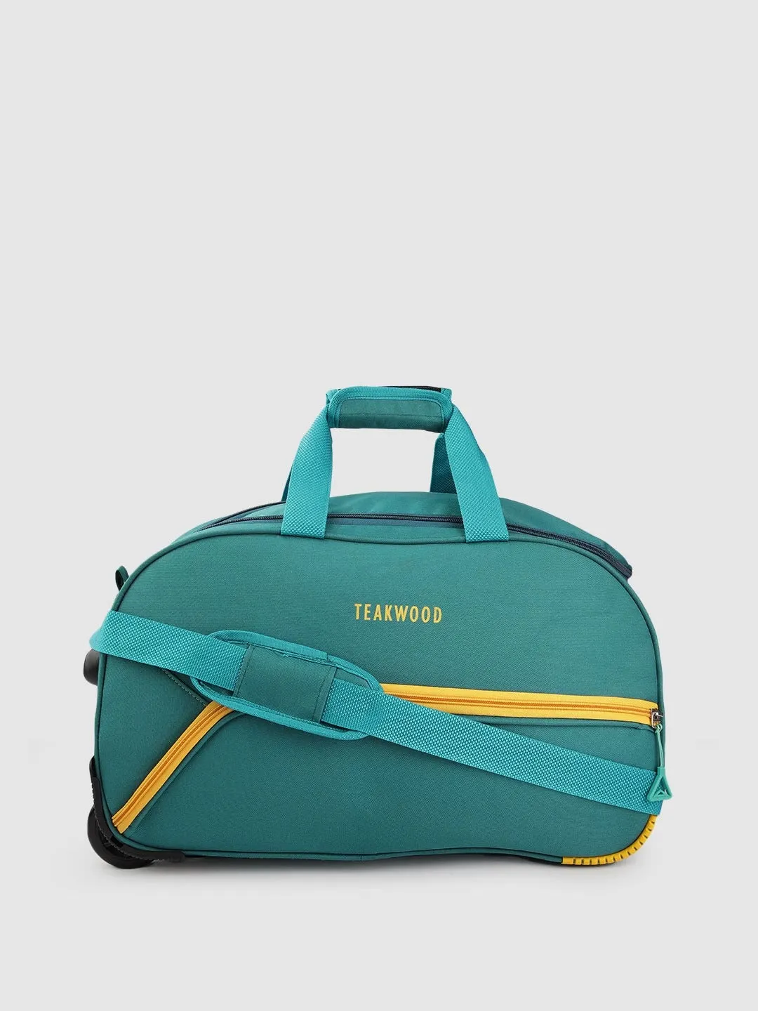 Navy Blue & Yellow Brand Logo Print Medium Duffel Trolley Bag