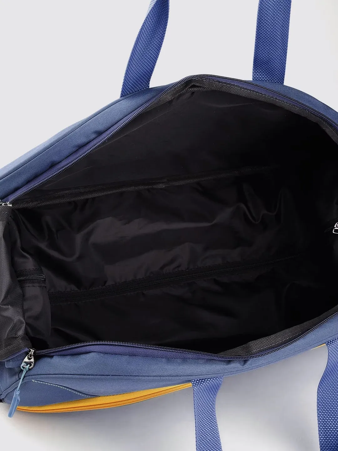 Navy Blue & Yellow Brand Logo Print Medium Duffel Trolley Bag