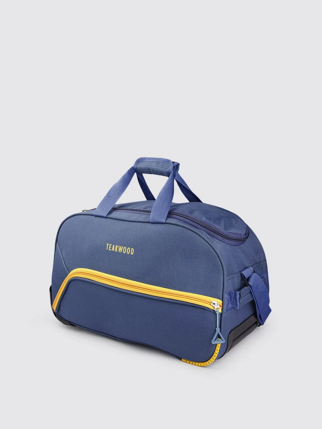 Navy Blue & Yellow Brand Logo Print Medium Duffel Trolley Bag