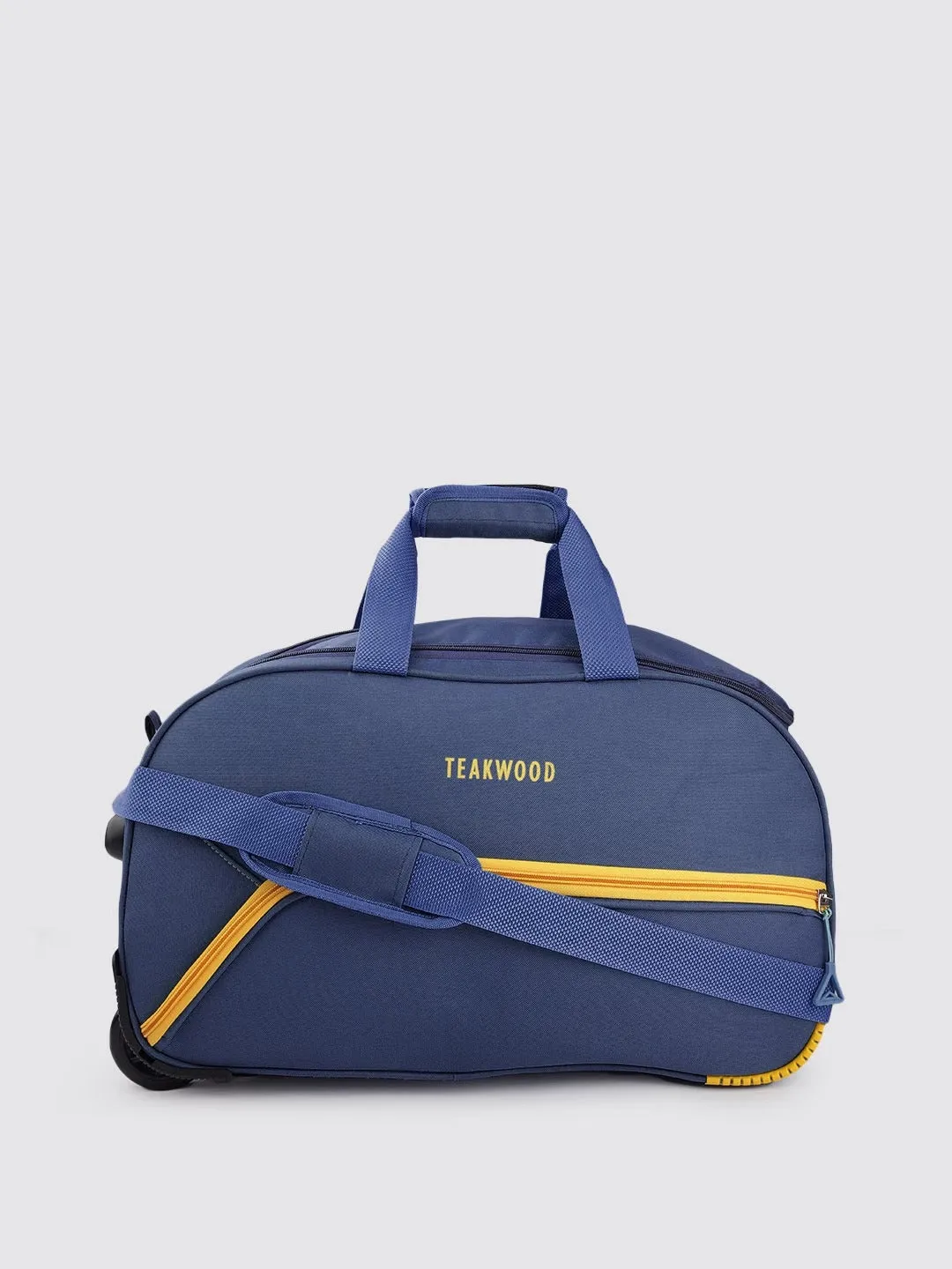 Navy Blue & Yellow Brand Logo Print Medium Duffel Trolley Bag