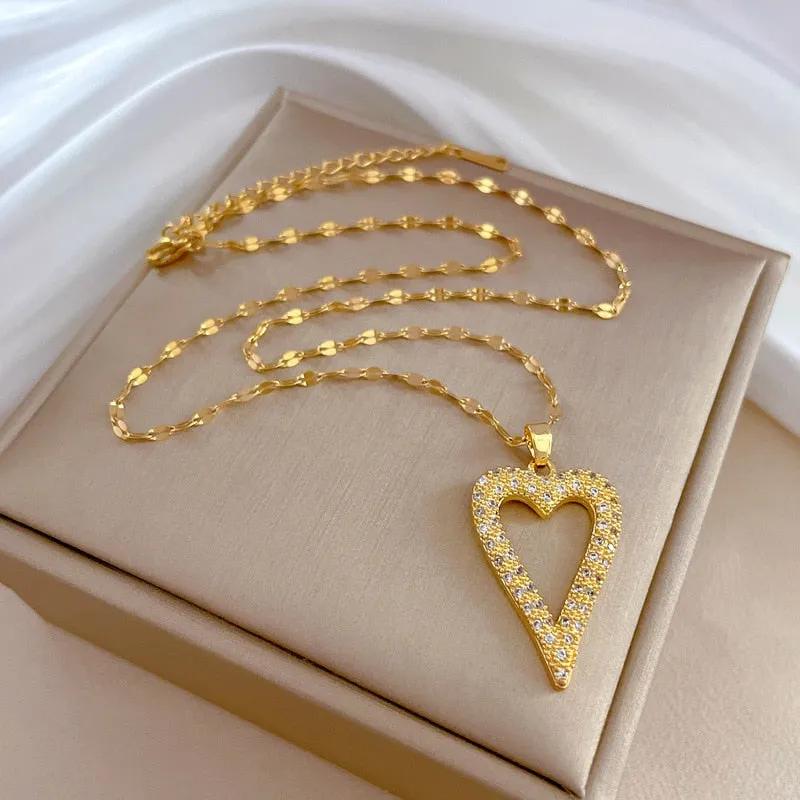 New Arrivals Hollow Big Heart Zircon Pendant Necklace For Women