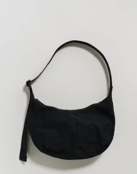 NEW Baggu Nylon Crescent Bag - Black - Made of recycled heavyweight nylon with a recycled ripstop nylon lining, wear crossbody or slung over Retails for $65!