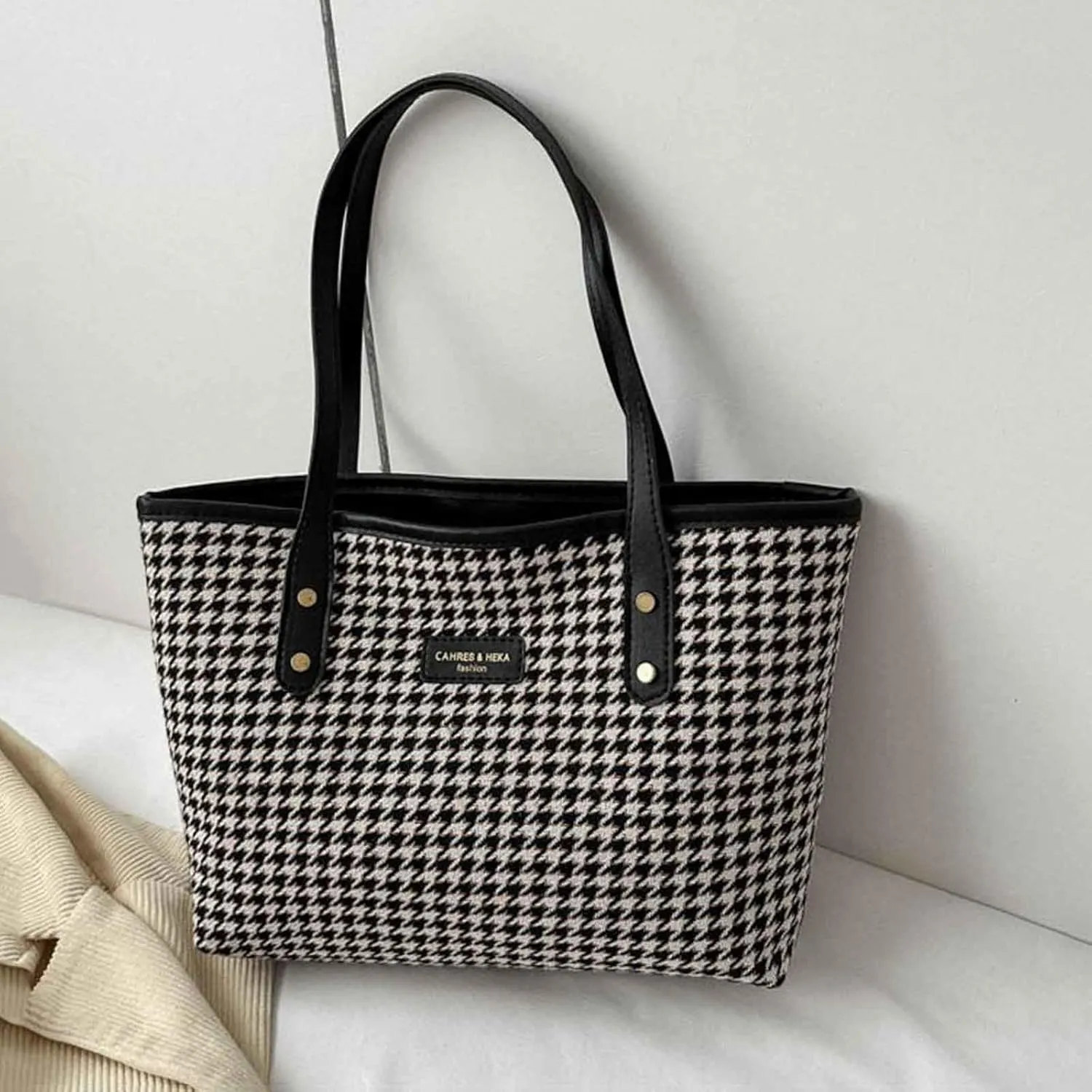New Casual Versatile Handbag Korean Fashion Checkered One Shoulder Bag Purses for Women Shoulder Bags (Black, One Size)
