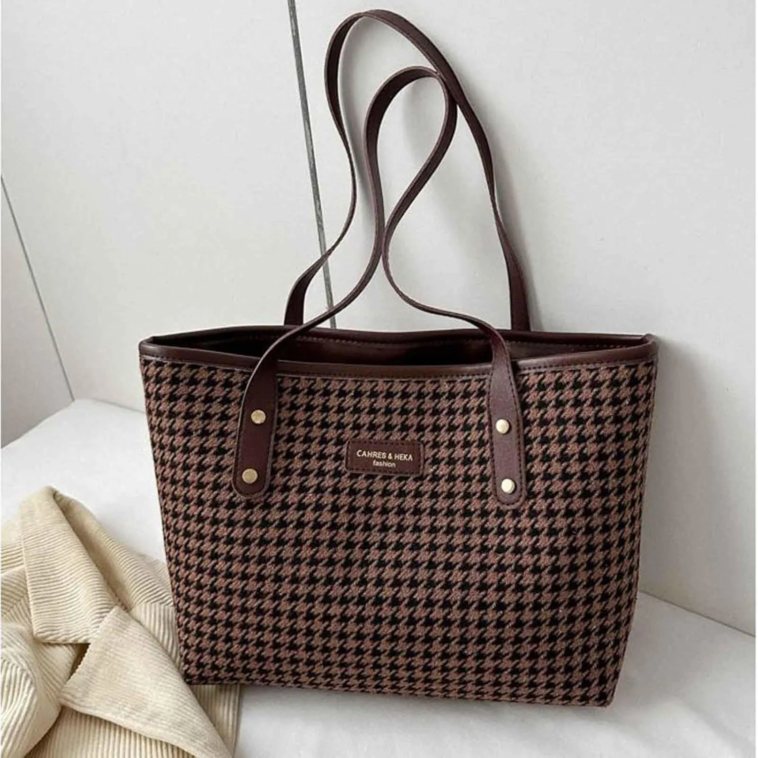 New Casual Versatile Handbag Korean Fashion Checkered One Shoulder Bag Purses for Women Shoulder Bags (Coffee, One Size)