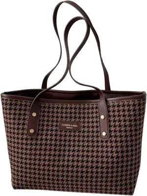 New Casual Versatile Handbag Korean Fashion Checkered One Shoulder Bag Purses for Women Shoulder Bags (Coffee, One Size)