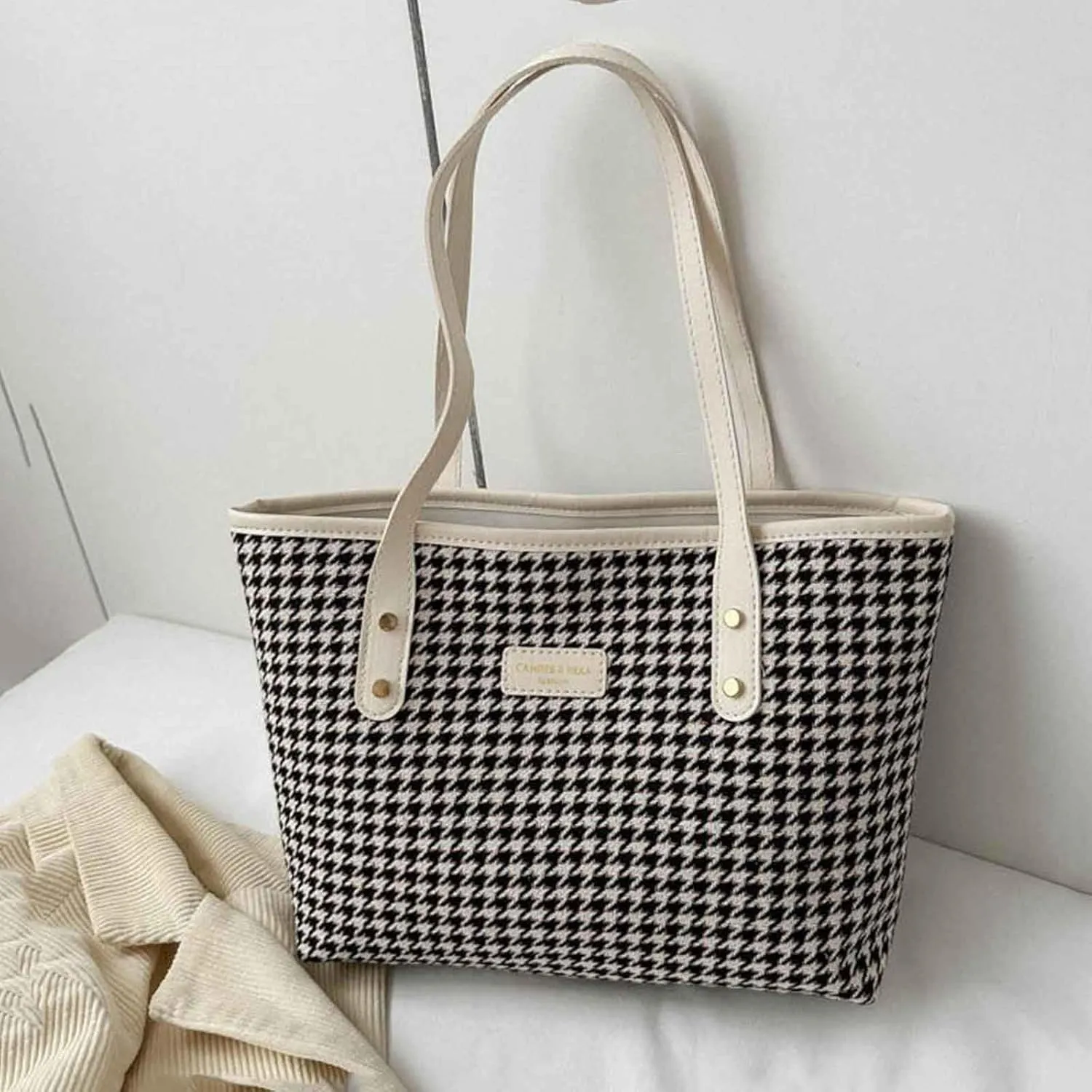 New Casual Versatile Handbag Korean Fashion Checkered One Shoulder Bag Purses for Women Shoulder Bags (White, One Size)