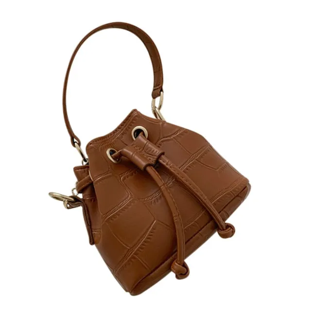 New Fashion Trend Women Alligator Pattern PU Leather Bucket Bag Chain Strap Drawstring Shoulder Tote Mini Crossbody Handbags