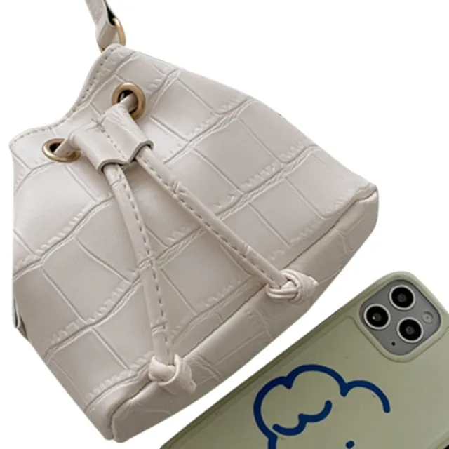New Fashion Trend Women Alligator Pattern PU Leather Bucket Bag Chain Strap Drawstring Shoulder Tote Mini Crossbody Handbags