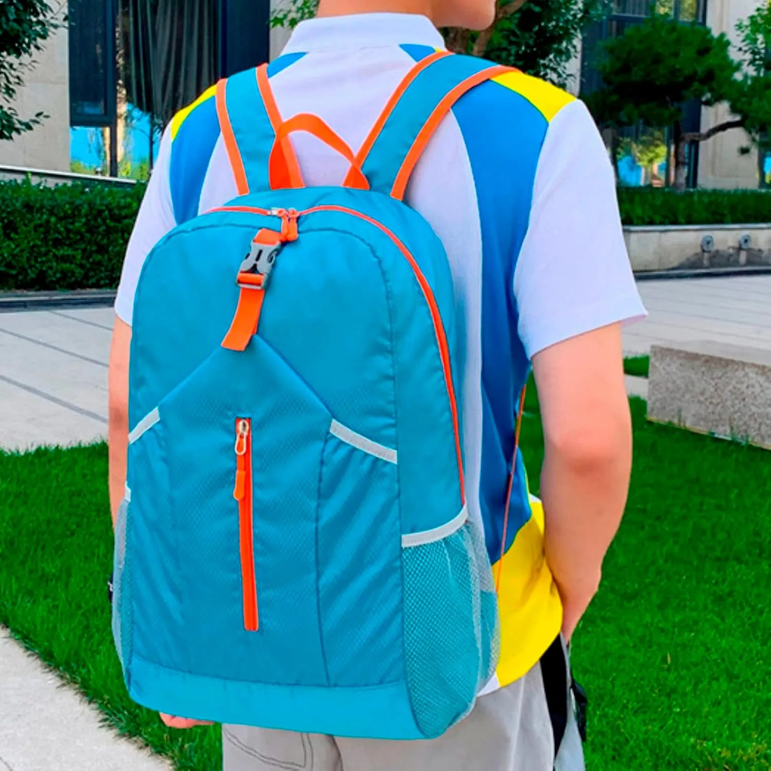 New Outdoor Sports Backpack Folding Storage Bag Lightweight Travel Bag Large Capacity Backpack (Sky Blue, One Size)