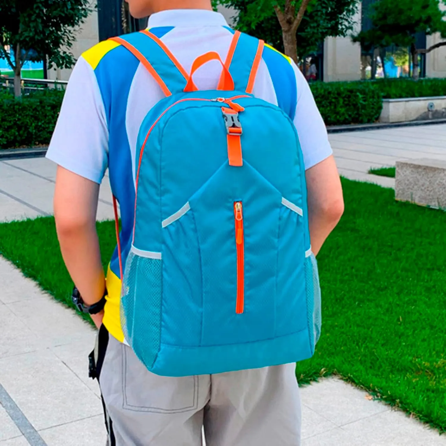 New Outdoor Sports Backpack Folding Storage Bag Lightweight Travel Bag Large Capacity Backpack (Sky Blue, One Size)