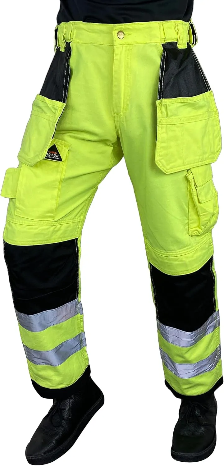 Notus Men's Work Safety Pants High Visibility Cordura Knee Reinforced Tactical Trousers Utility Tools Holster Pockets