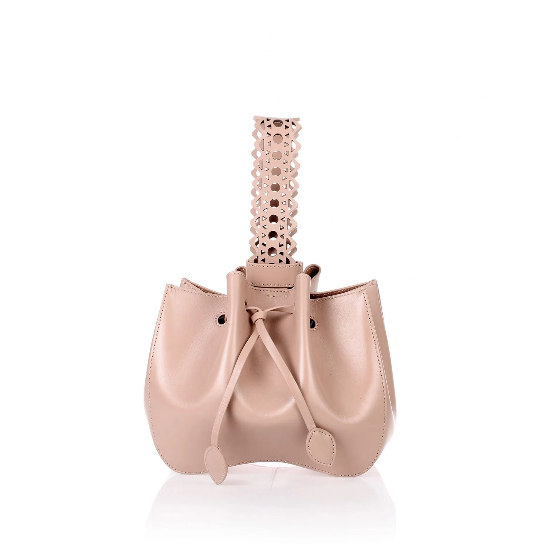 Nude leather small bucket bag