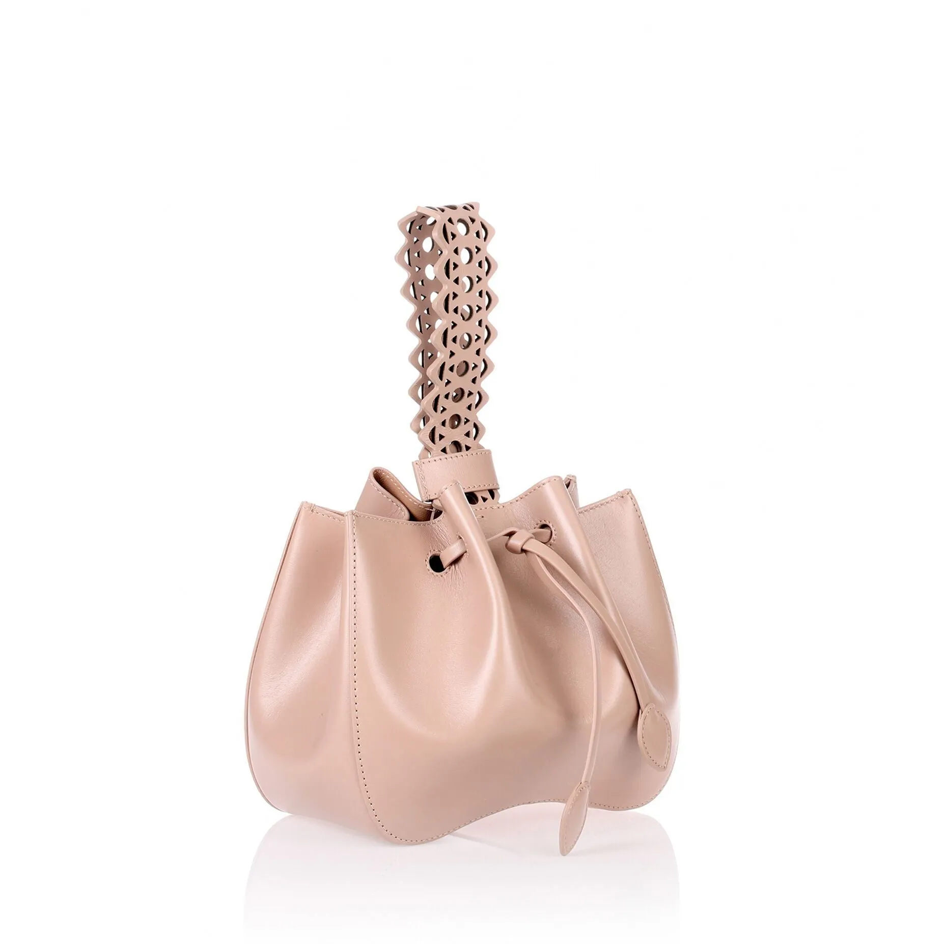 Nude leather small bucket bag
