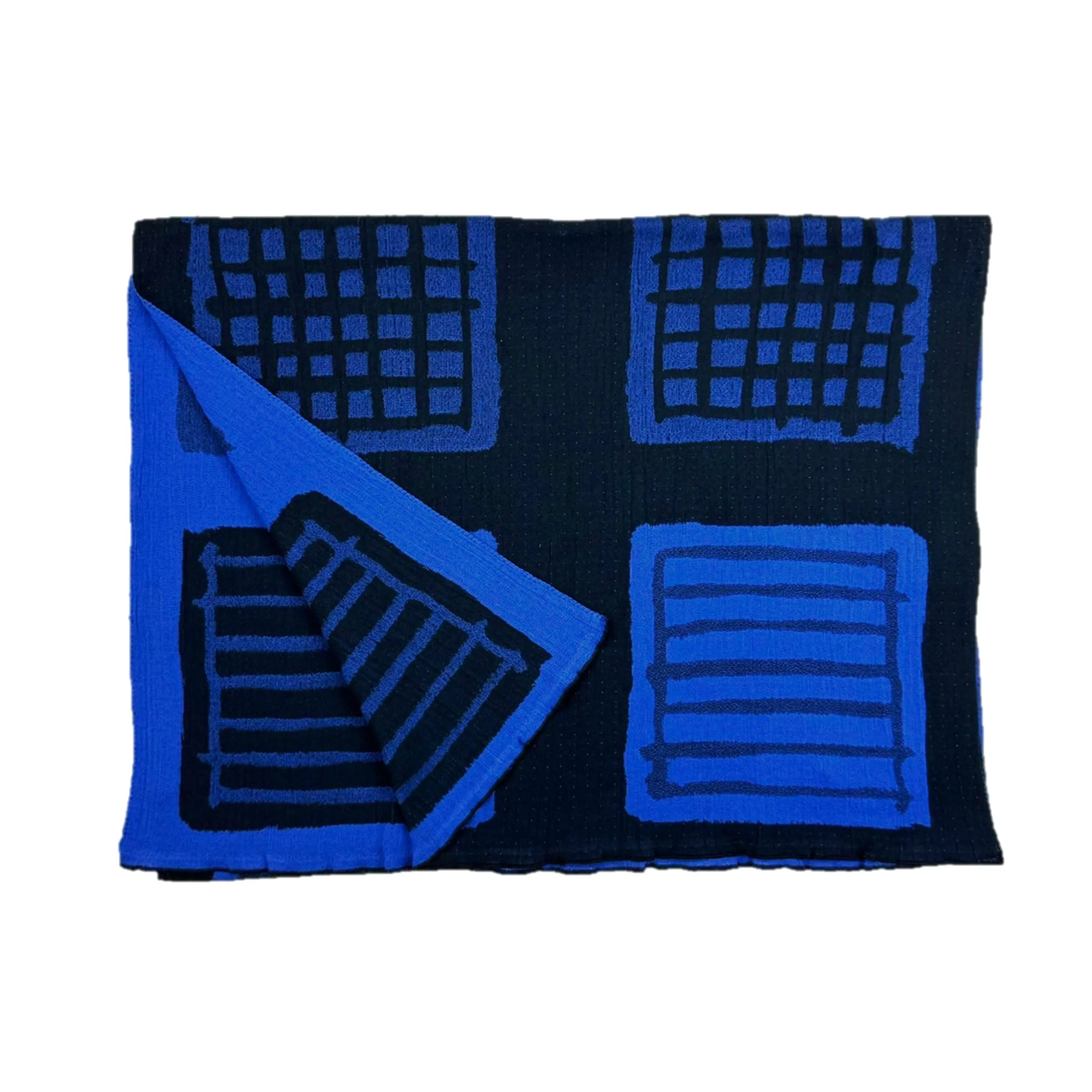 NUNO Oversized Scarf: "Warps and Wefts" (Blue/Black)