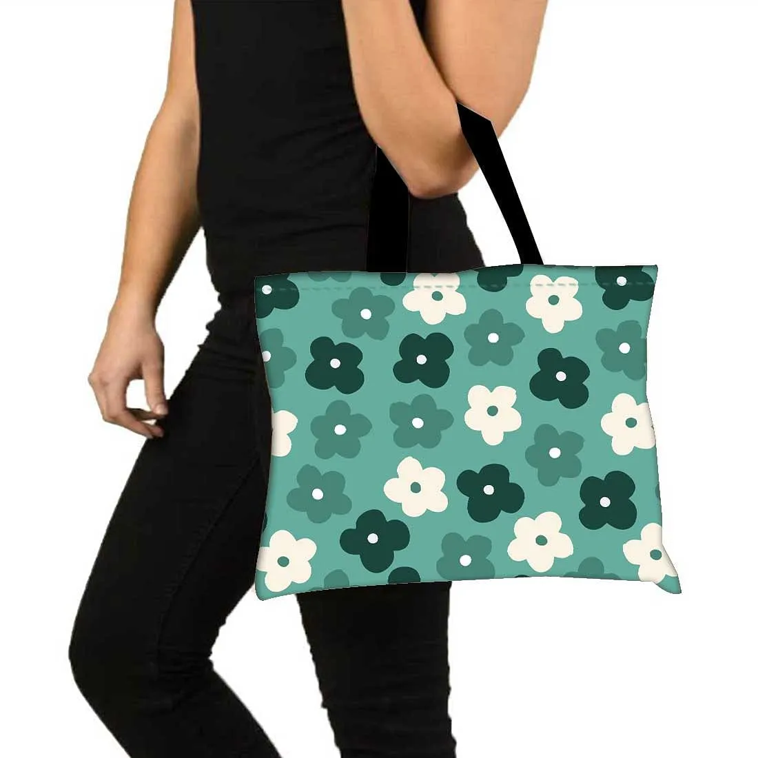 Nutcase Designer Tote Bag for Women Gym Beach Travel Shopping Fashion Bags with Zip Closure and Internal Pocket to keep cash/valuables - Green Flowers