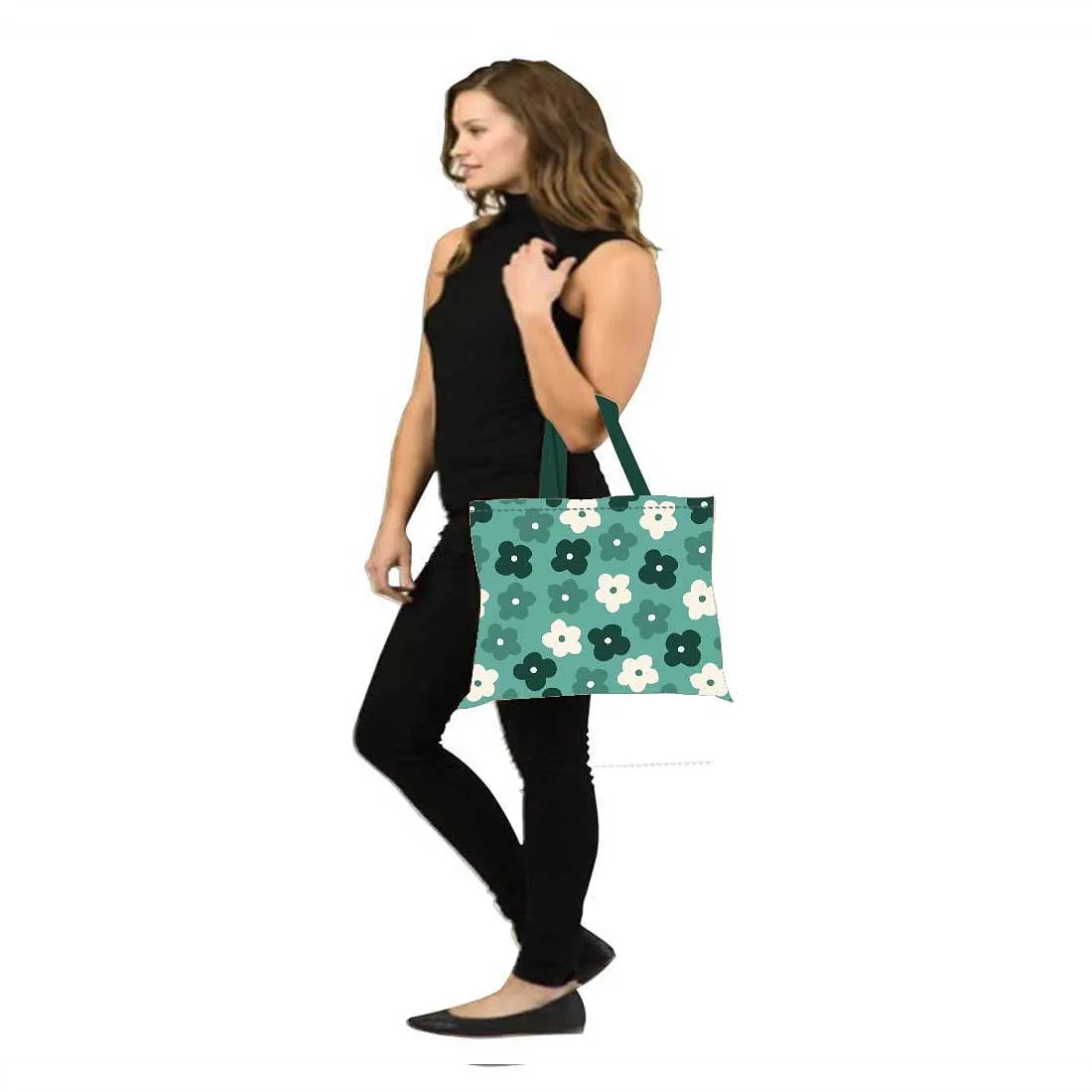 Nutcase Designer Tote Bag for Women Gym Beach Travel Shopping Fashion Bags with Zip Closure and Internal Pocket to keep cash/valuables - Green Flowers