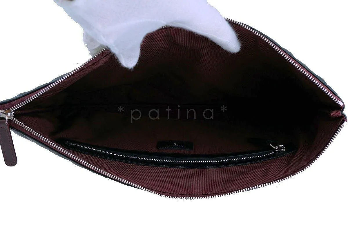 NWT 17S Chanel Large Black Lambskin Classic Quilted O Case Clutch Purse Bag