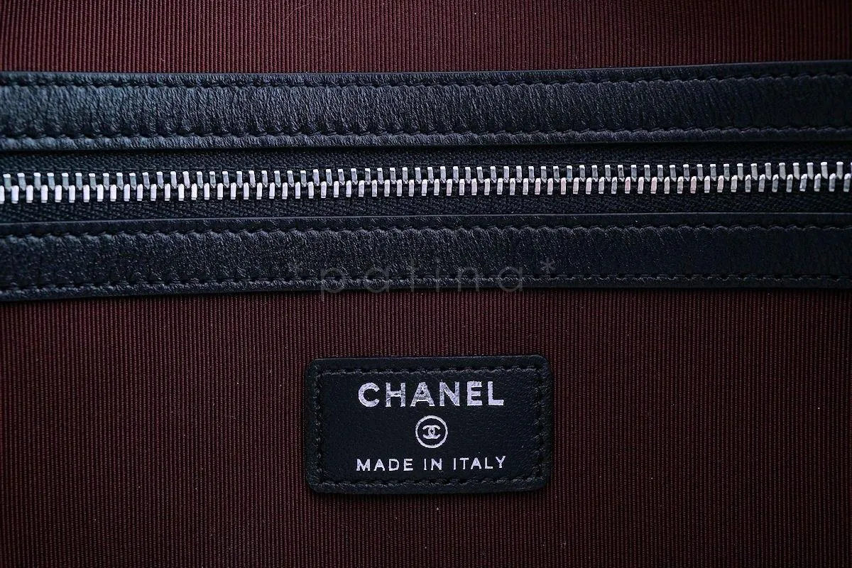 NWT 17S Chanel Large Black Lambskin Classic Quilted O Case Clutch Purse Bag