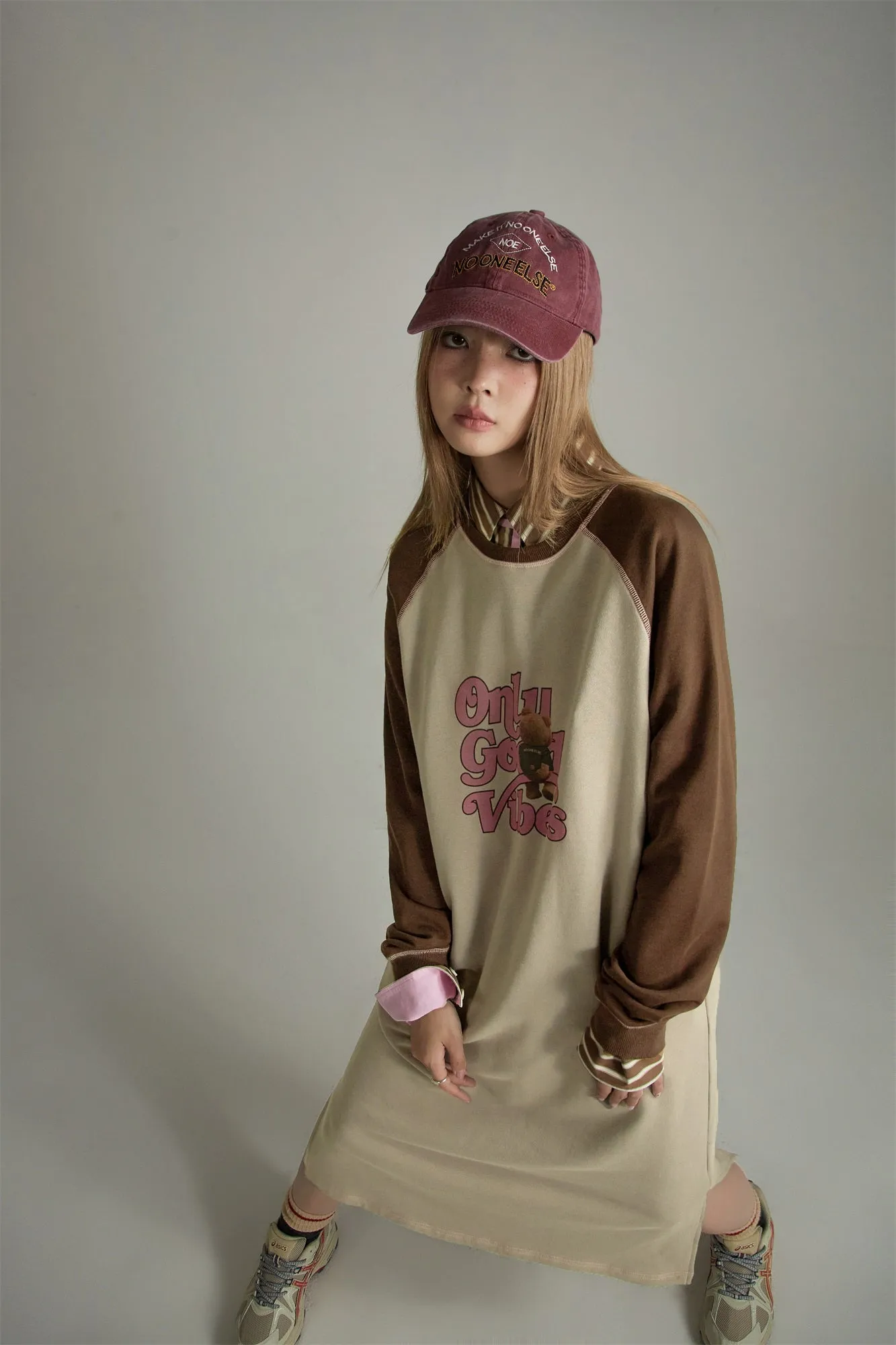 Only Good Vibes Teddy Bear Raglan Dress