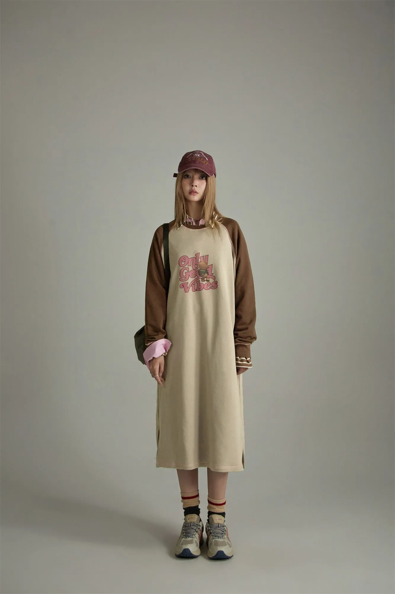 Only Good Vibes Teddy Bear Raglan Dress