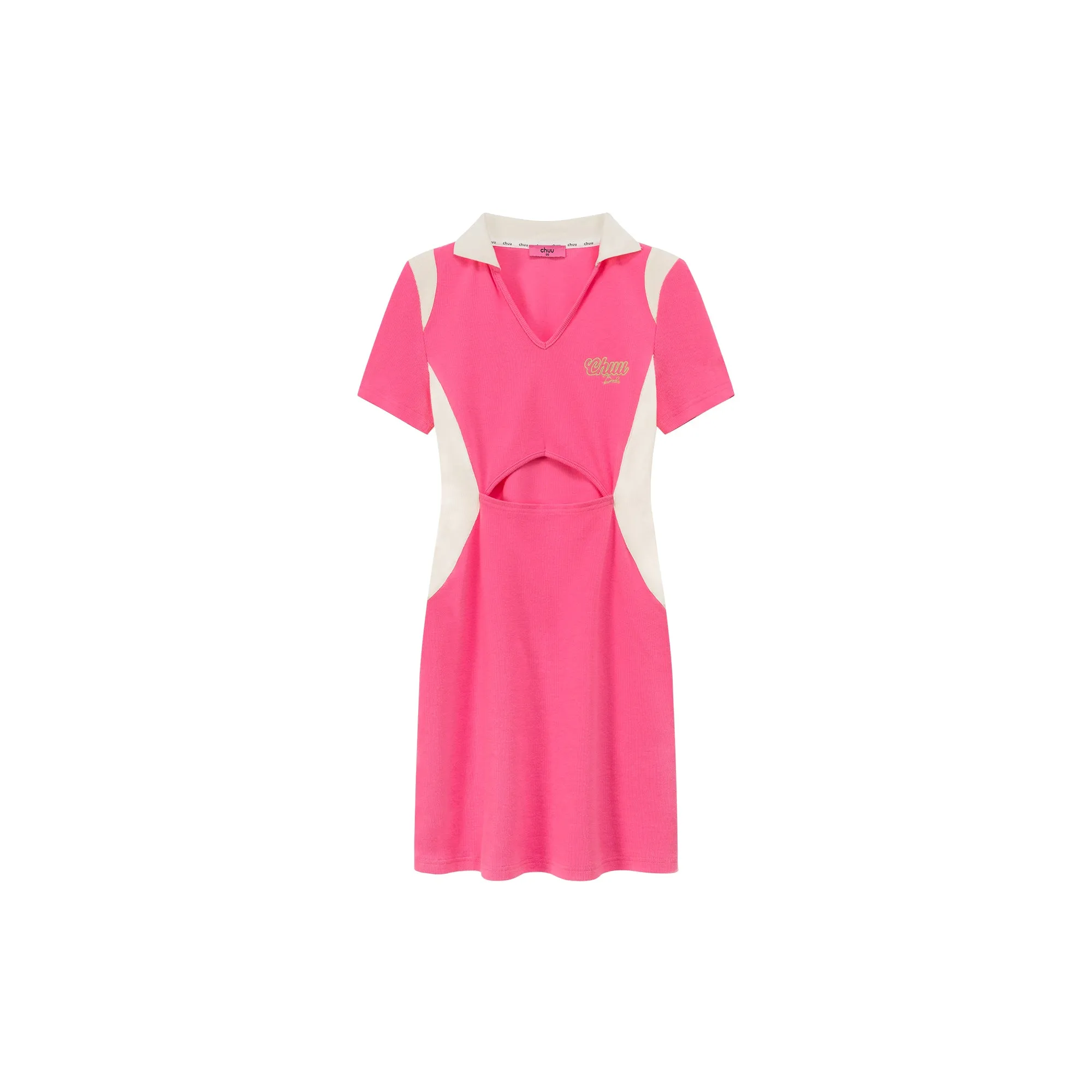 Open Collar Two Toned Cutout Short Sleeve Mini Dress