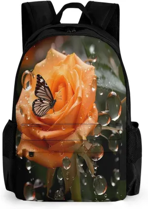 Orange Rose Flower Travel Backpack Carry On Backpack Laptop Backpack Casual Work Bag for Hiking Business