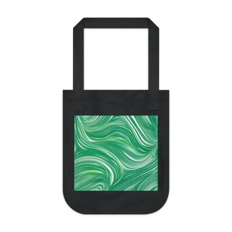 Organic Canvas Tote Bag with Wavy Pattern on Green