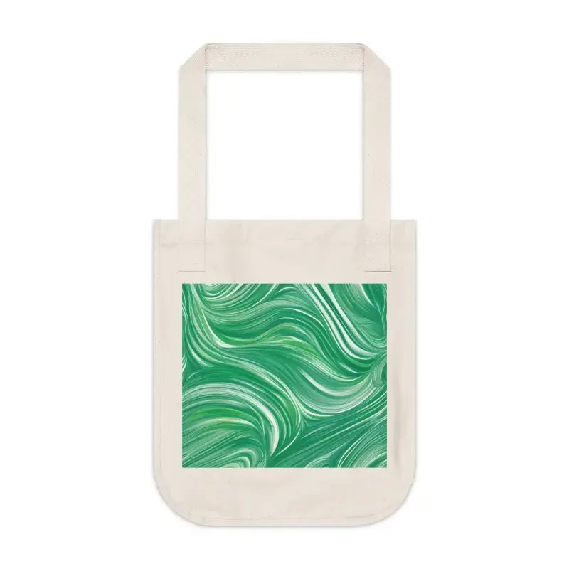 Organic Canvas Tote Bag with Wavy Pattern on Green