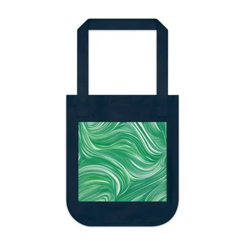 Organic Canvas Tote Bag with Wavy Pattern on Green