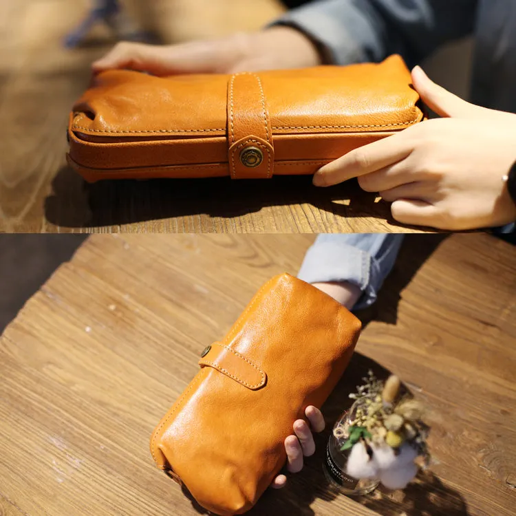 Original Women's Brown Leather Wallets Doctor Bag Clutch Wallet Coin Purse for Women