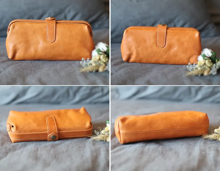 Original Women's Brown Leather Wallets Doctor Bag Clutch Wallet Coin Purse for Women