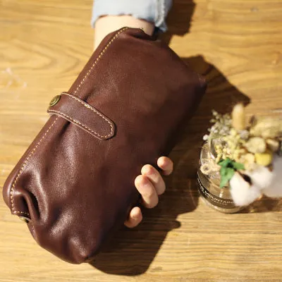 Original Women's Brown Leather Wallets Doctor Bag Clutch Wallet Coin Purse for Women