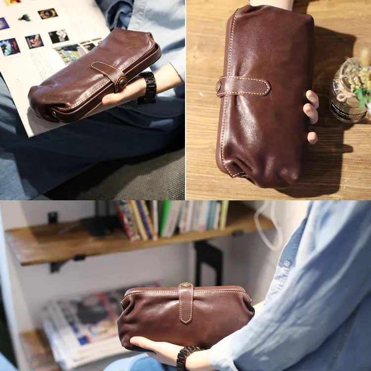 Original Women's Brown Leather Wallets Doctor Bag Clutch Wallet Coin Purse for Women