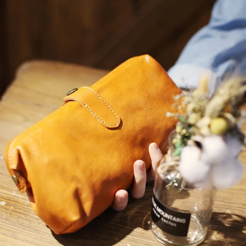 Original Women's Brown Leather Wallets Doctor Bag Clutch Wallet Coin Purse for Women