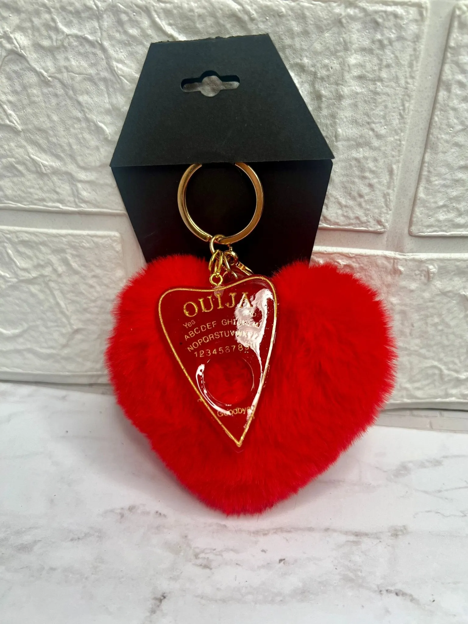 Ouija Planchette with Heart Puff Keychain