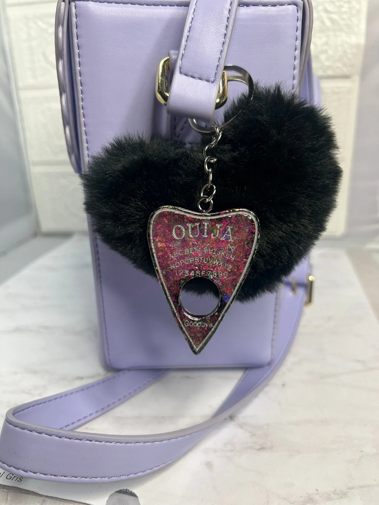 Ouija Planchette with Heart Puff Keychain