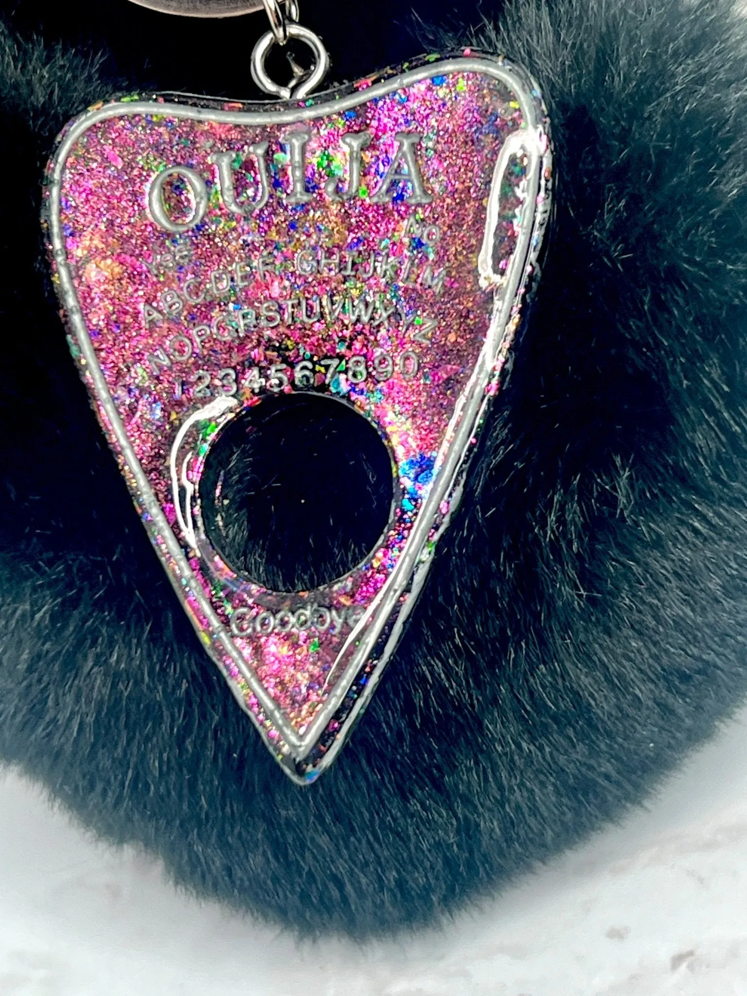 Ouija Planchette with Heart Puff Keychain