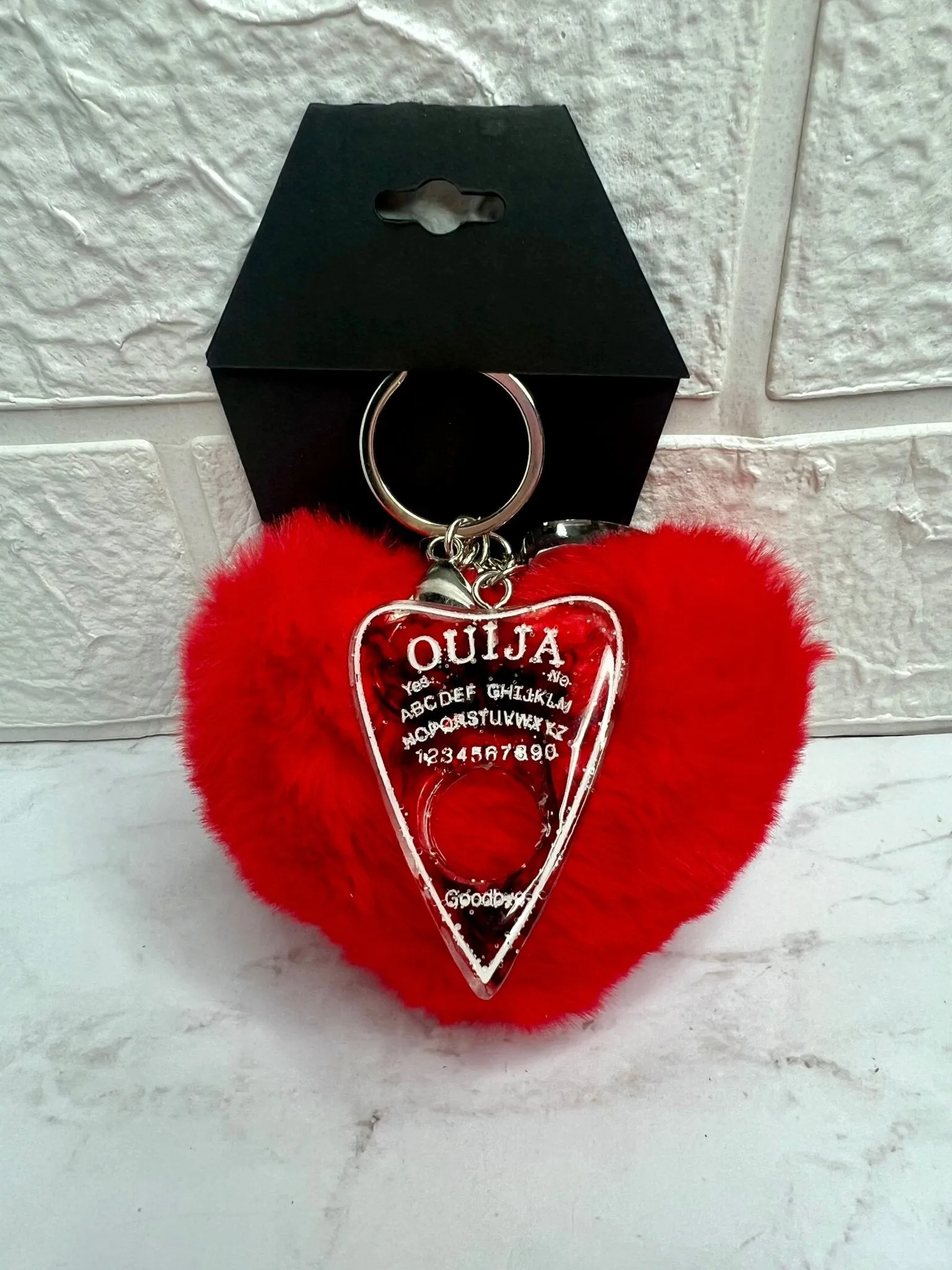Ouija Planchette with Heart Puff Keychain